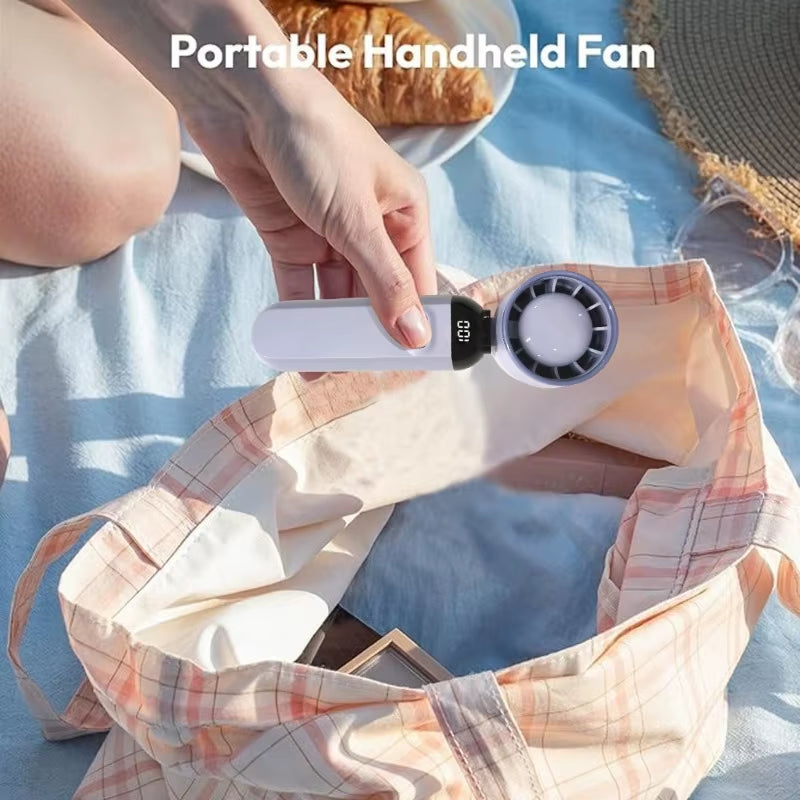 2025 Air Cooling Fan USB Charging LED Digital Display Portable Hand Fan Mini USB Desk Fan Travel Camping Outdoor